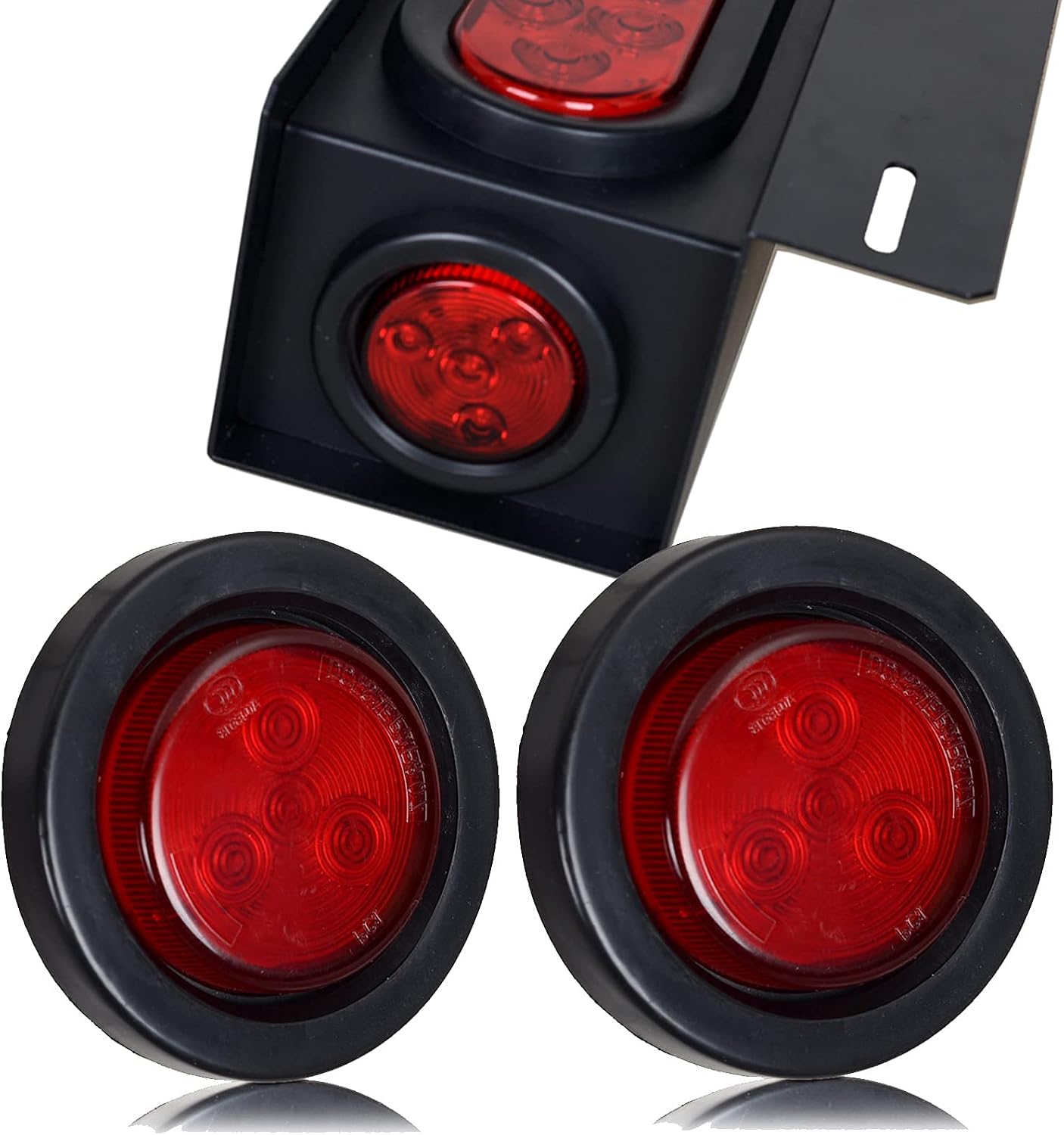 2Pcs Trailer Lights Welded Mount Steel Boxes Housing Kit W/License Plates, 6" Inch Oval Led Trailer Tail Lights + 2" Inch Round Led Side Markers Red Flush w/Grommet Plugs Wire Pigtails