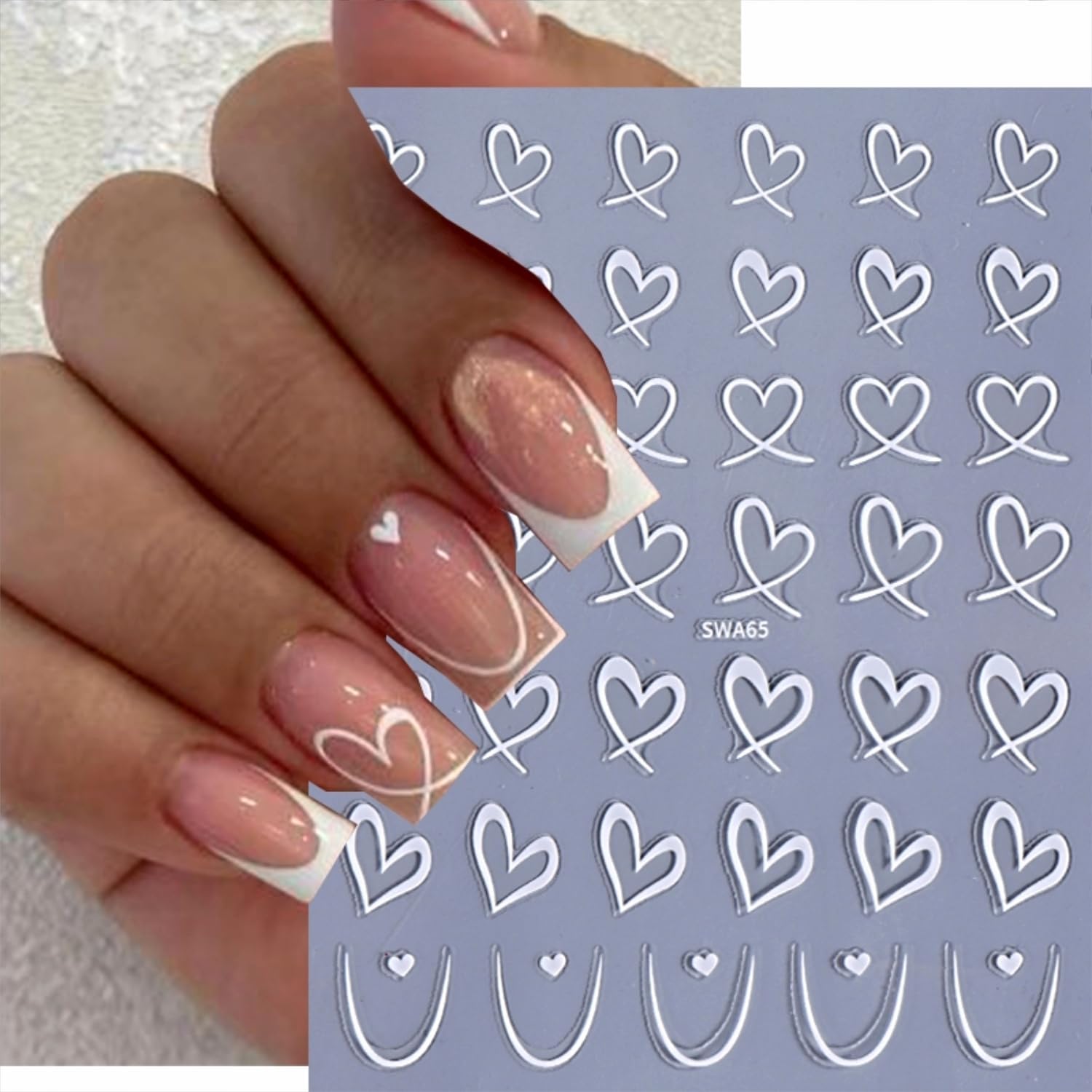 8 Sheets Heart Nail Art Stickers 3D Self Adhesive Gold Pink Nail Decals Black White Valentine Nail Stickers for Nail Art Heart Nails Design Valentine Day Nails Supplies for Women Girls
