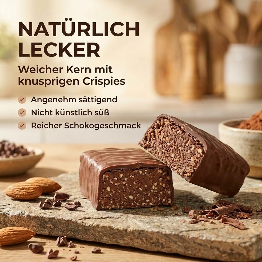 Kollagen Riegel High Protein Bar Almond Chocolate 12x55g - High Protein Low Sugar Proteinriegel + Palmölfrei (Mandel-Schoko) Protein Riegel 12 Pieces