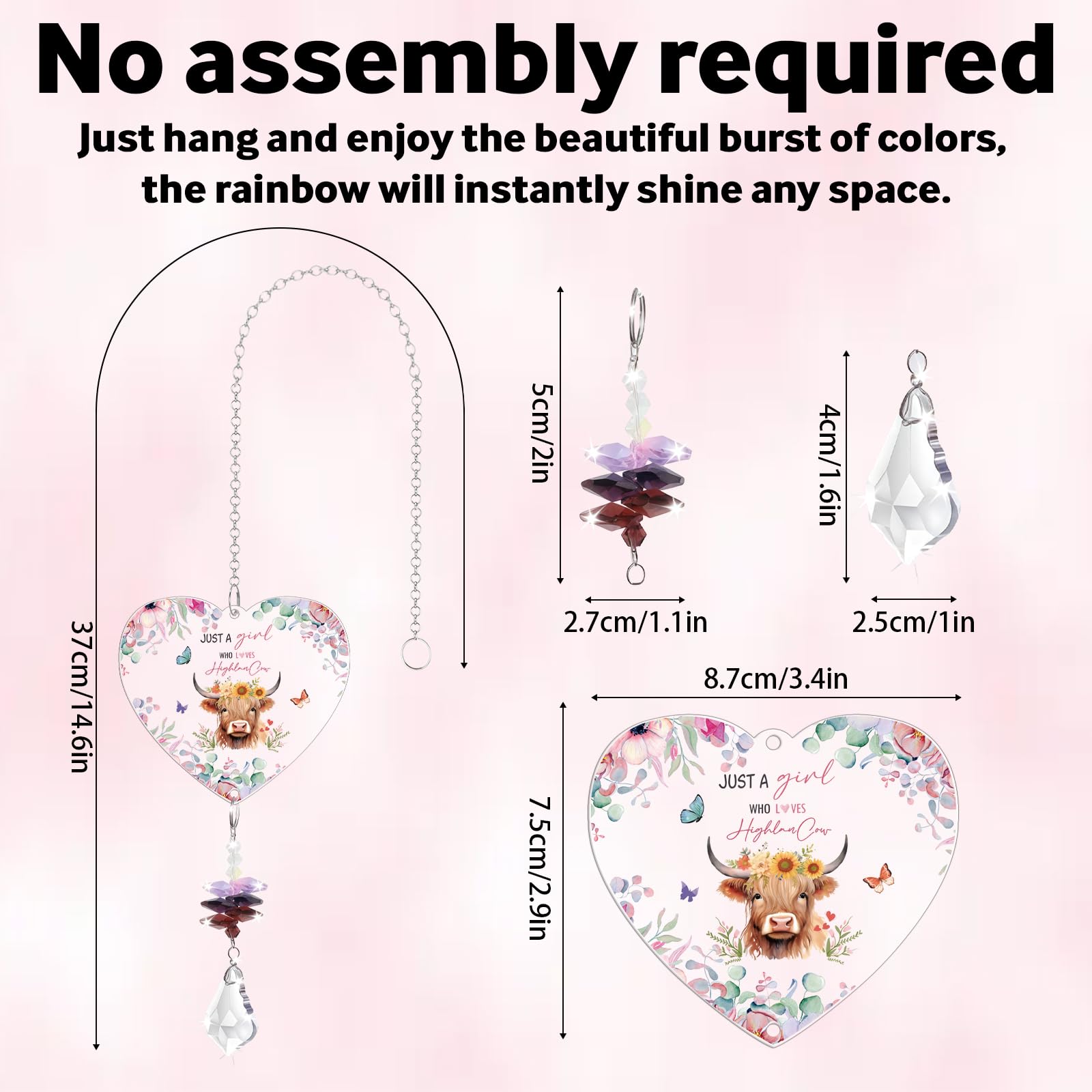 Highland Cow Gifts For Women, Crystal Suncatcher, “Just A Girl Who Loves”Highland Cow Ornaments, Scottish Gifts, For Cows Lover Christmas Birthday Party Graduation — view 6