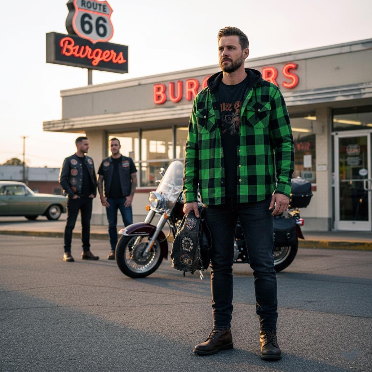 Milwaukee Leather Men's Hooded Flannel Motorcycle Shirt w/CE Approved Armor - Reinforced w/Aramid Fibers - X-Large