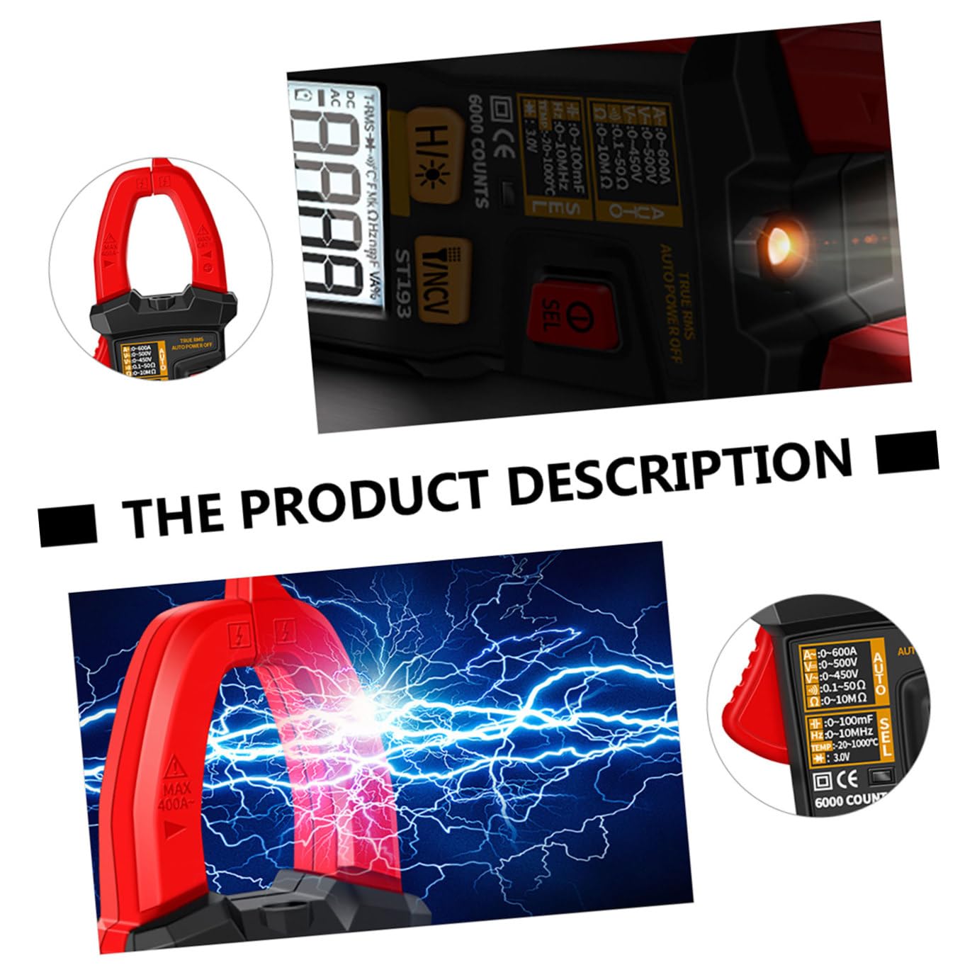 St193 Auto Digital Clamp Meter Multimeter Voltage Current Tester Portable Electrical Repair Equipment with Buzzer, Handheld Ac/dc Electrical Testing Tool for Industrial and Home
