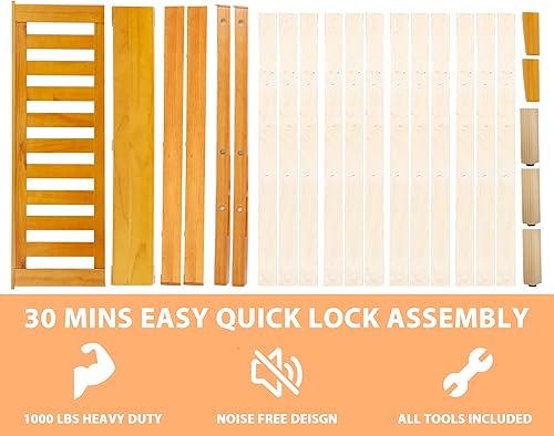 Miniatura 7 de MKDLUFEI Marco de cama de madera, cabecera y marco King con cabecera completa, marco de cama de madera con 14 listones de madera fuertes, cama de