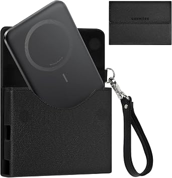 Power Bank Case for Anker Nano Ultra-Slim 5,000mAh Magnetic Wireless Charging Battery, Portable PU Leather Charger Sleeve with Magnetic Closure, Built-in Charging Port Access & Wrist Strap Box Only