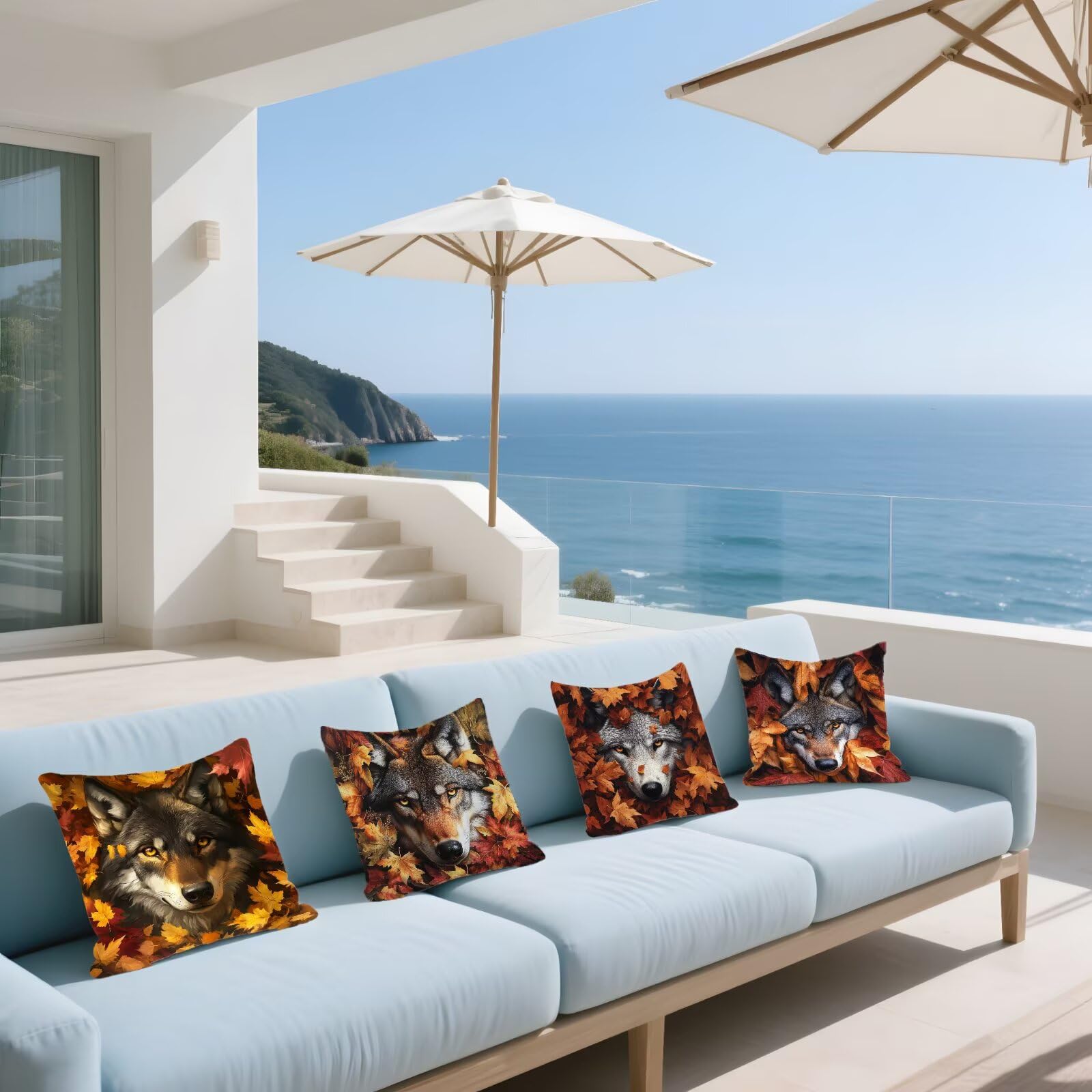 Cojines Sofa Fundas Cojines 40x40cm SúPer Suave Cojin Animal Lobo Juego de 4, Fundas Almohada Impermeable Exterior, Interior Y Exterior Cojin Decorativos, JardíN Sillaterraza Regalos NavideñOs P-107