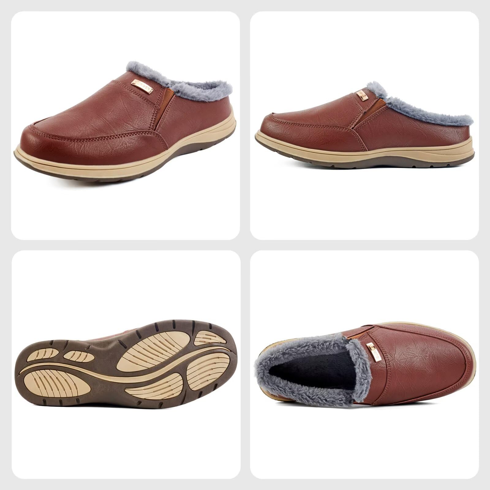 Chaussons Homme Cuir Hiver Chaud en Fourrure Mules et Sabots