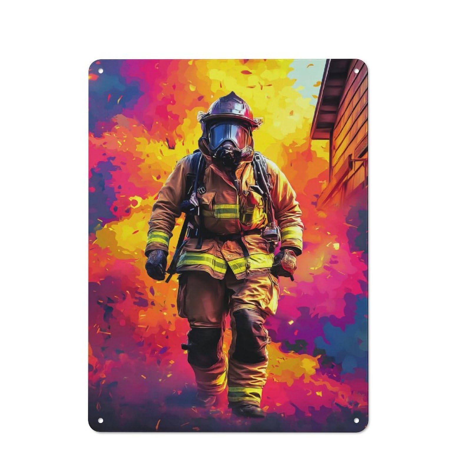 Office Metal Sign with Firefighter in Action -2 Design 40x30cm, Classic Study Room Decor for Office, Study, Studio Or Hallway