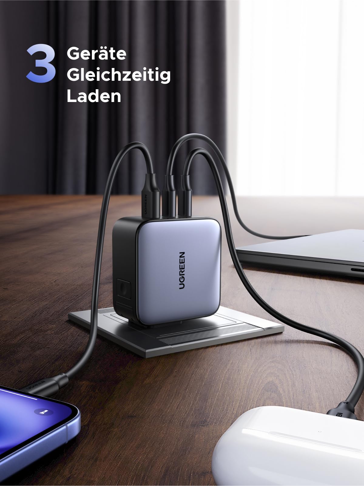 UGREEN 65W USB C Charger, Nexode 3 Port Travel GaN Fast International Power Adapter With US UK EU Plug for MacBook Pro/Air, Dell XPS, iPhone 16/15, iPad, Galaxy S24, Steam Deck