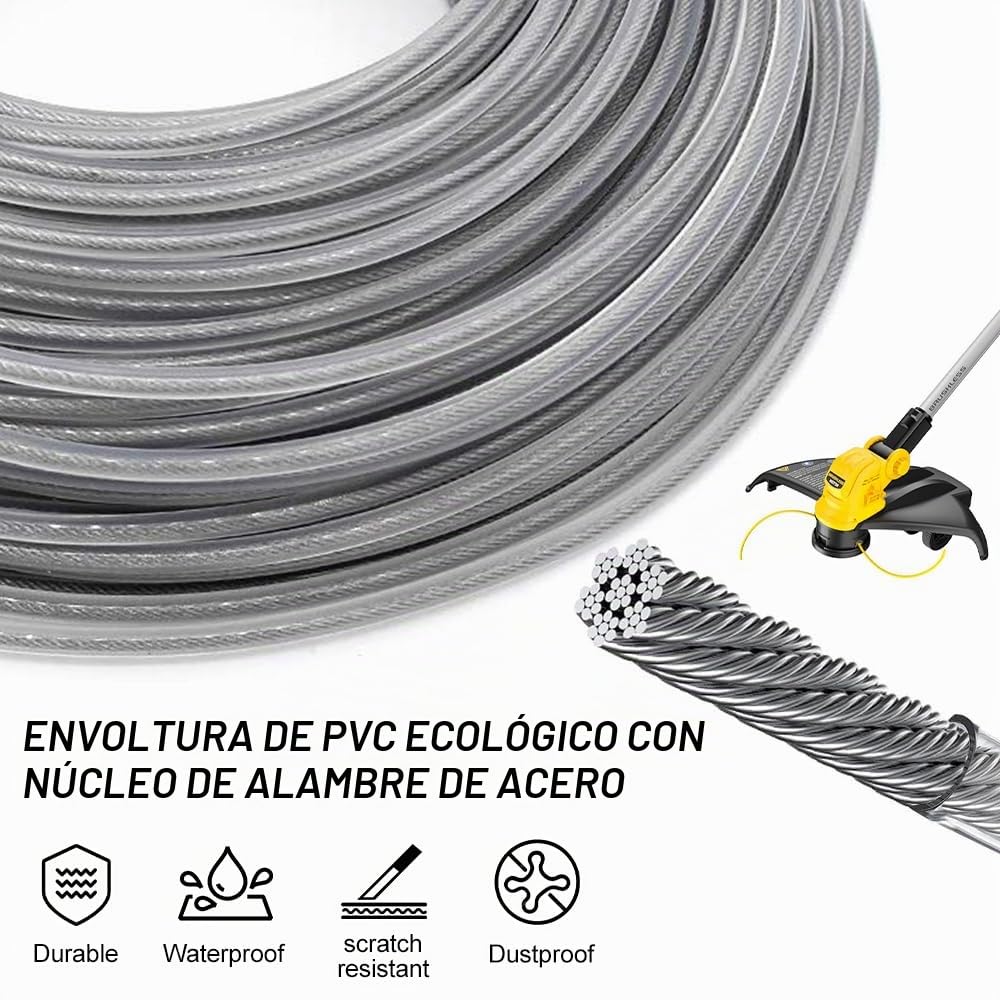 Hilo Desbrozadora Acero 2,4mm x 30m, Línea Trimmer Strimmer de Acero Hilo de Corte de Alambre de Acero Hilo de Corte para Desbrozadora Línea de Recortadora de Hilo para Hierba Crecida y Malas (30m)