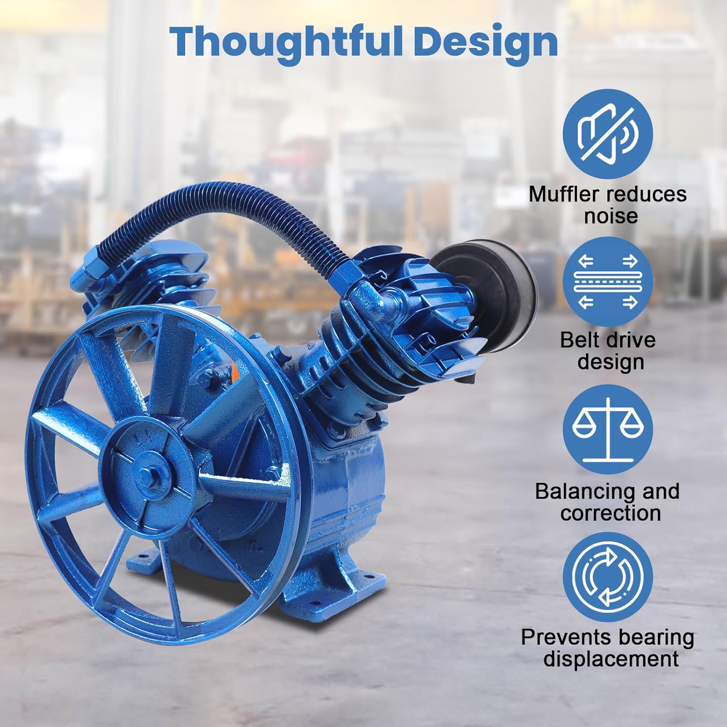 Air Compressor Pump Motor Head, 3HP 2.2Kw Industrial Compressor Head Pump Motor Twin Cylinder Air Compressor Oil Lubricated Air Compressor Piston Pump Head Volume SilverorBlue (V-0.25/12.5-3HP)