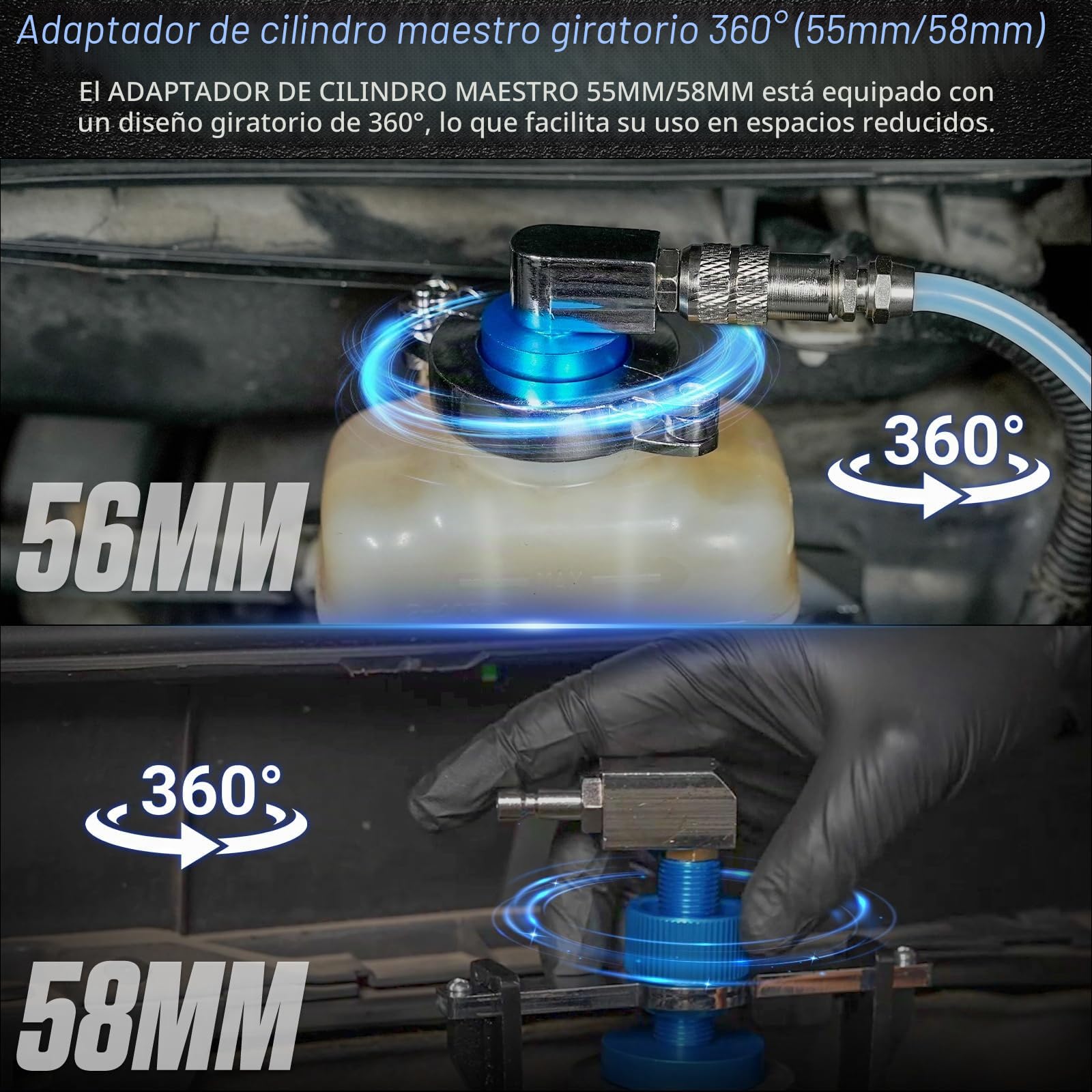 Purgador Frenos Coche 3L Kit Purga Frenos Manual Compatible con Coches Europeos/Japoneses/Koreanos, 5 adaptadores E20 + Recipiente 1L, fácil de Usar para Sistema ABS