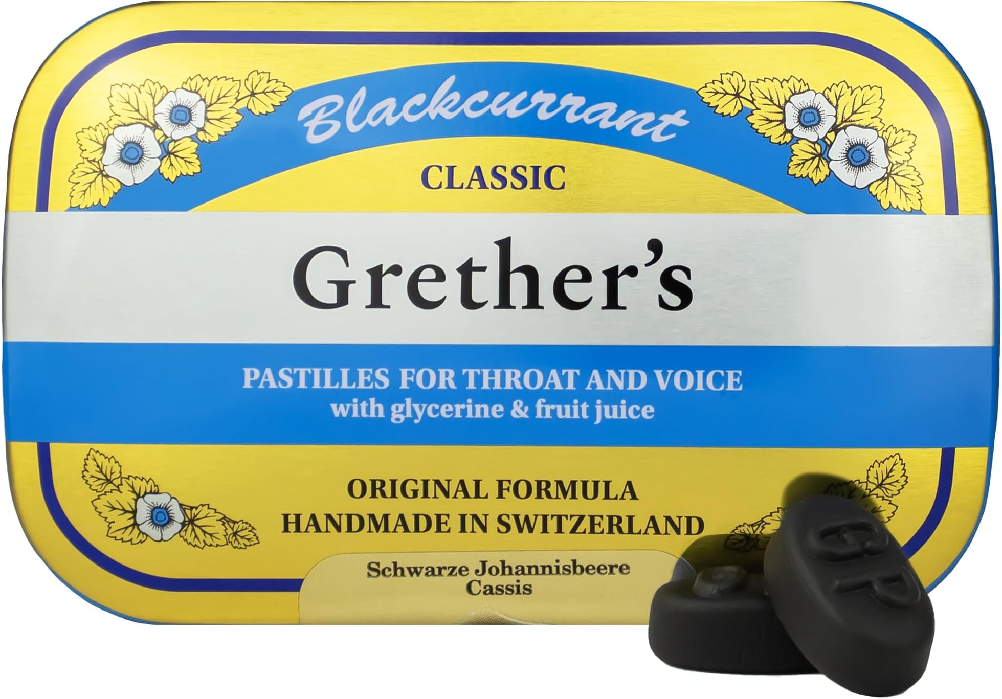 GRETHER'S Classic Blackcurrant Pastilles – Premium Swiss Throat Lozenges for Dry Mouth & Throat Comfort – Rich in Vitamin C, Intense Fruit Flavor – Gluten & Lactose Free – 2.1 oz