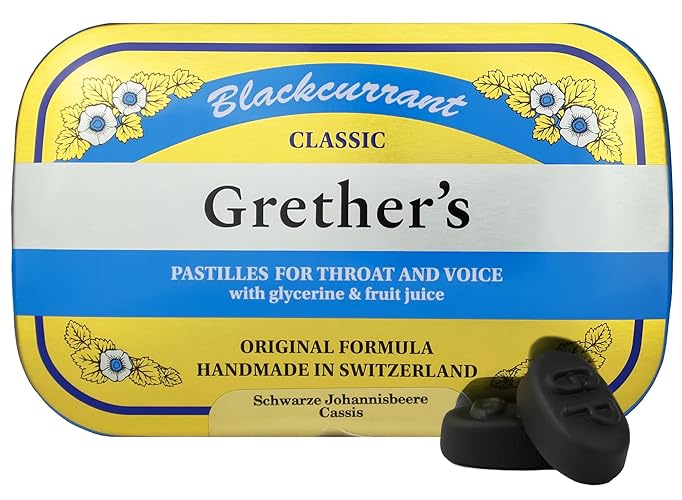 Soothing Throat & Healthy Voice - Natural Remedy Dry Mouth Relief - Long-Lasting Flavor, Gift for Singers - 1-Pack - 2.1 oz. - 2.1 Ounce (Pack of 1) GRETHER'S Pastilles Classic Blackcurrant