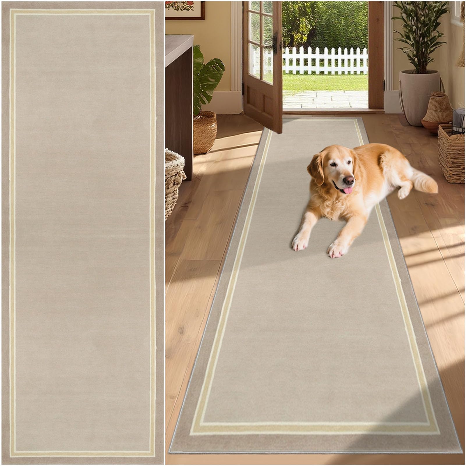 SUNMME Runner Rug for Hallway 65 x 250 cm Washable Non Slip Rubber Backing Carpet for Kitchen, Autumn Soft Faux Wool Low Pile Bedroom rug, Floor Mat for Entrance Passage Entryway Beige — image 1