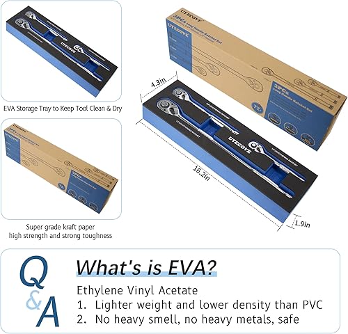 Vista 2 de Juego de llaves de trinquete largas, 1/4 pulgadas, 3/8 pulgadas, 1/2 pulgadas, trinquete de mango largo de 3 piezas, 72 dientes reversibles