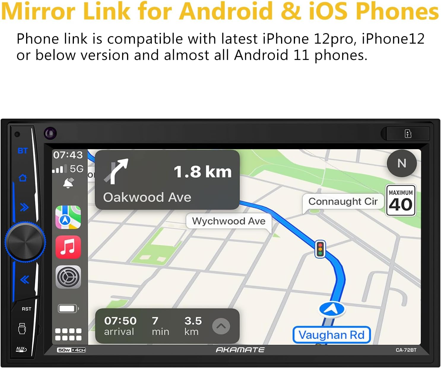 Mirror Link feature displaying phone screen on car stereo