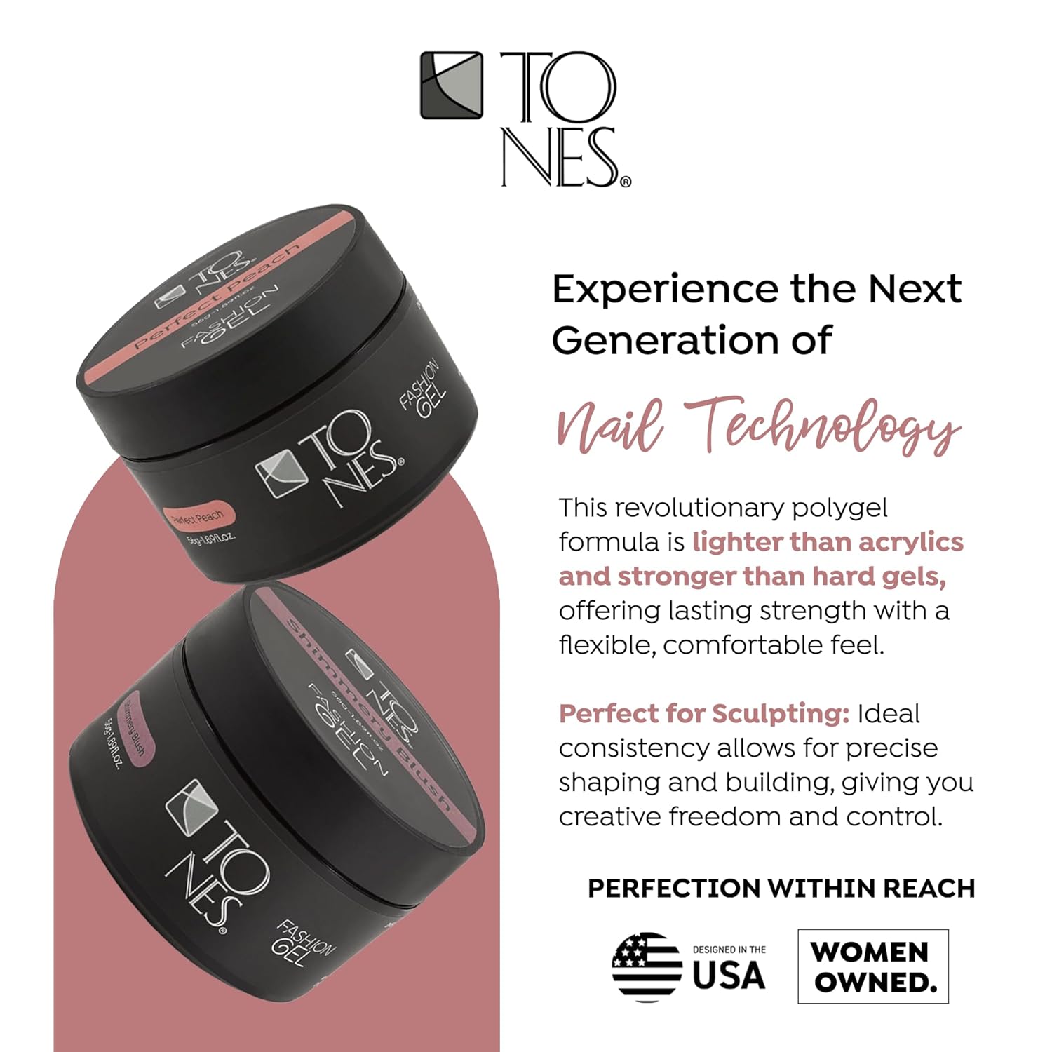 TONES Fashion Gel - Premium, Long-Lasting LED or UV Poly - 7-Free - Quick-Curing Nail Art and Nail Design Overlay or Nail Sculpting - (1.89 Oz, Max White)