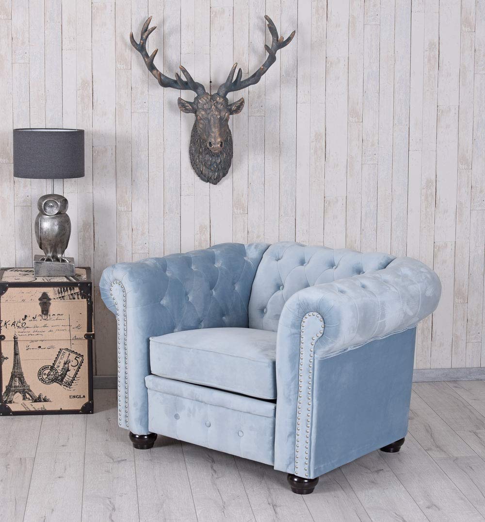 unbekannt Samt Sessel Chesterfield Armlehnsessel Clubsessel gepolster Loungesessel Blau Vintage fha011 Palazzo Exklusiv