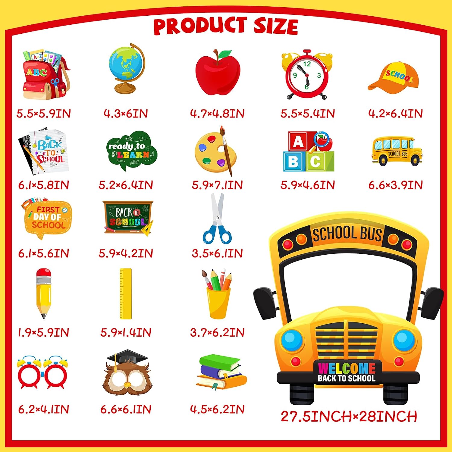 Back to School Photo Props, 20Pcs Back to School Decorations Photo Props with School Bus Frame and Back to School Photo Booth, School Bus Props for First Day of School Decorations