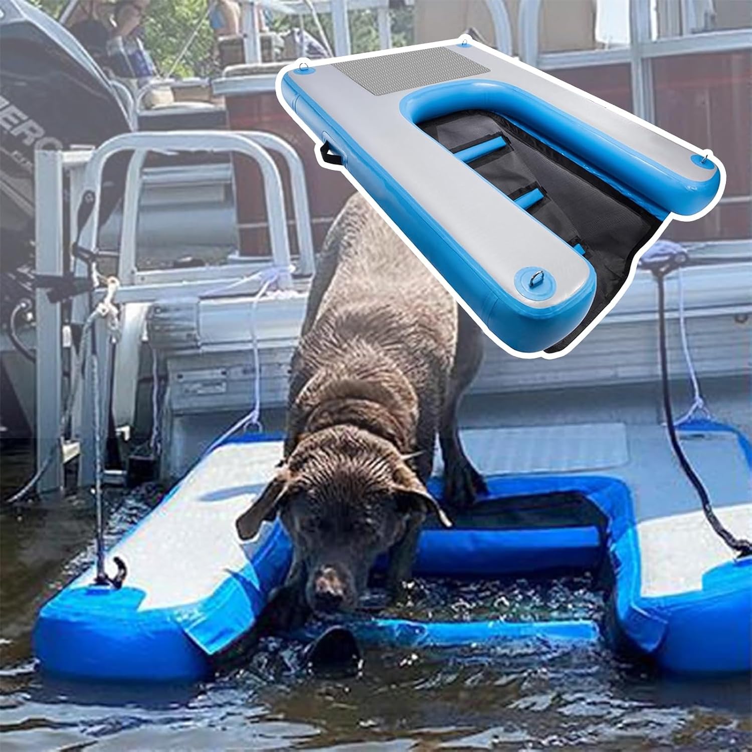 Portable Dog Dock Floating Pool Ramp, Foldable Antislip Inflatable Dog Water Ramp, for Family Summer Pool Vacation Pet Dog Pool Boat Water Ladder