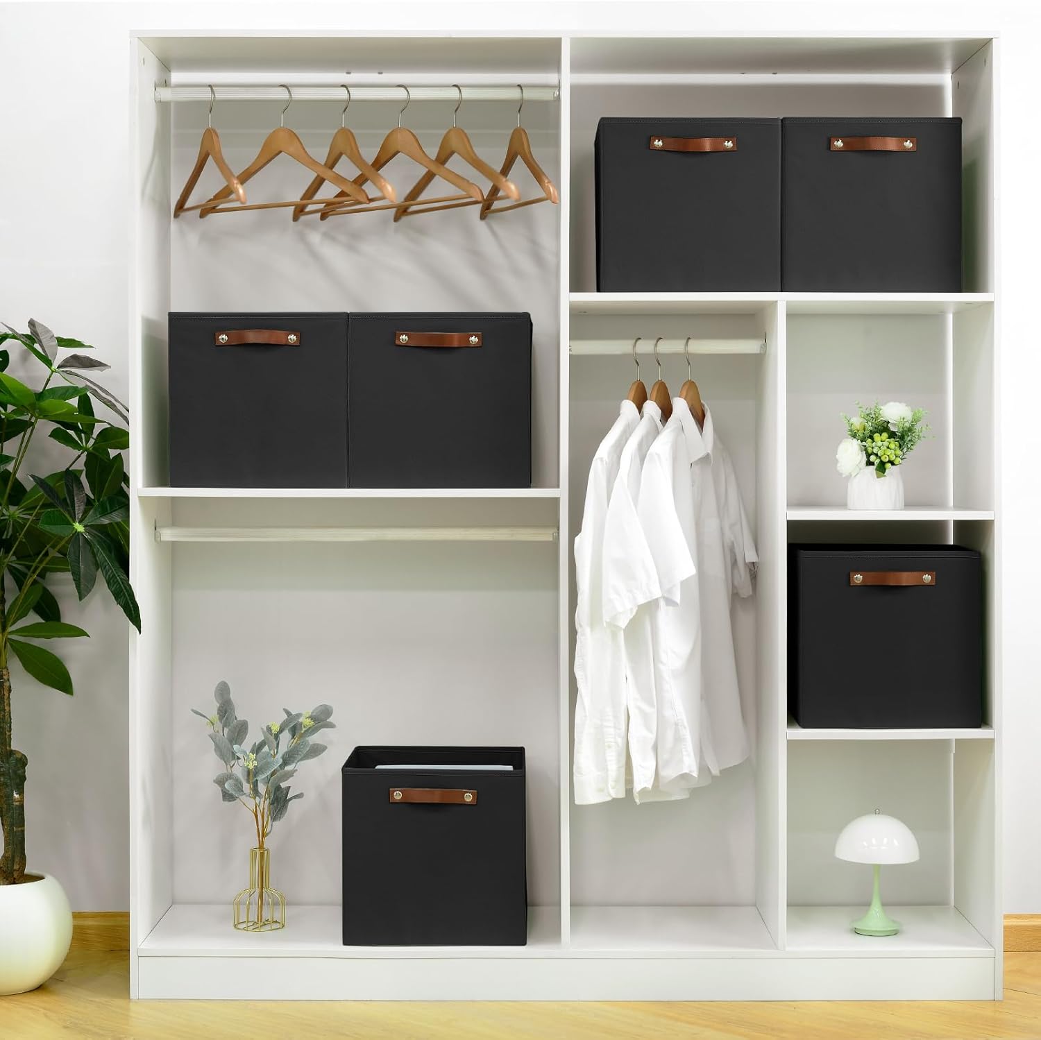 6-Pack Collapsible Fabric Storage Cubes with Handles & Label Holders, Closet Cube Home Organizer Bins (Black, 13 x 13 x 13 inch)