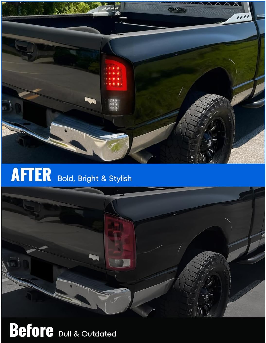 LED Tail Lights for 2002-2006 Dodge Ram 1500, 2003-2006 Ram 2500 3500, Smoked Lens Rear Brake Lamps Driver & Passenger Side for Halogen Models Only, Replaces 55077347AF / 55077348AF