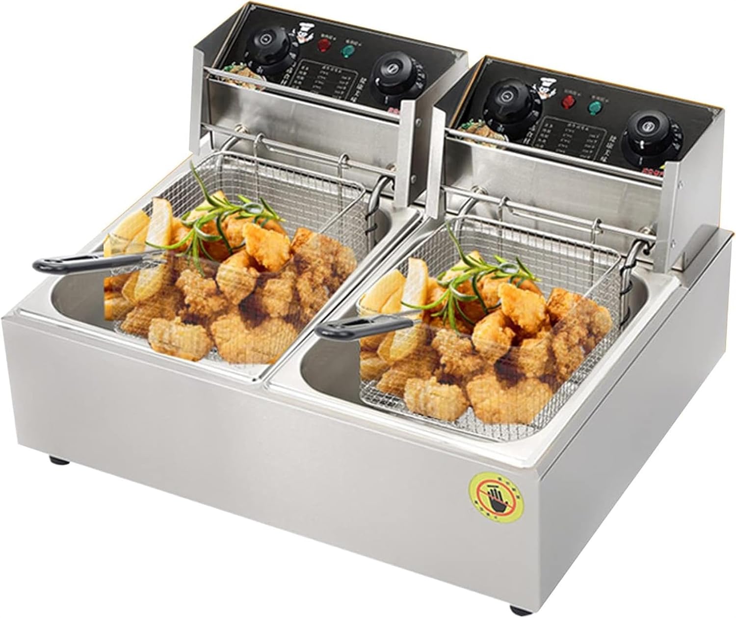 Electric Fryers, Stainless Steel 60 Minute Timer Commercial amp; Home Electric Fryer with Basket amp; Temperature Knob