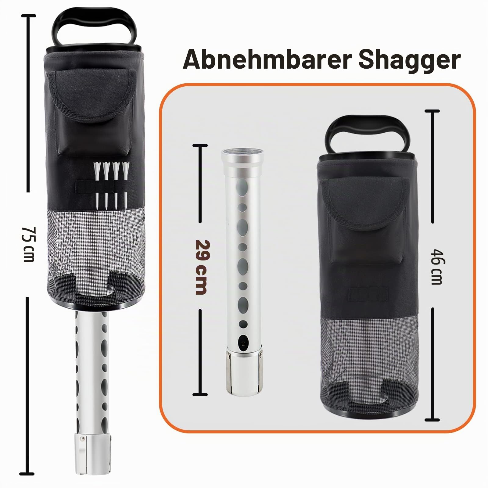 Shag Bag für Golfbälle, Golfball-Retriever, langlebiges Aluminium, Shaggeröhrchen, abnehmbarer Sammler und tragbarer Taschenaufbewahrungs-Picker (fasst 70 Bälle)