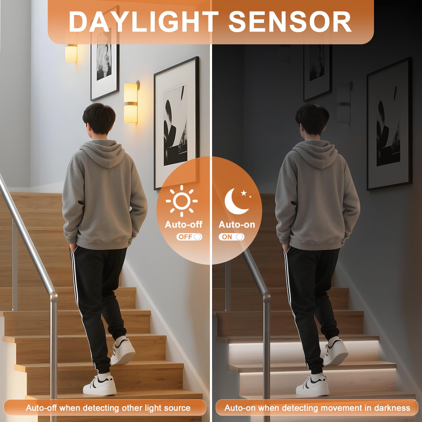 Éclairage intelligent pour escalier intérieur, 16 marches, LED COB 6000K blanc froid, éclairage progressif, système modulaire sécurisé avec télécommande
