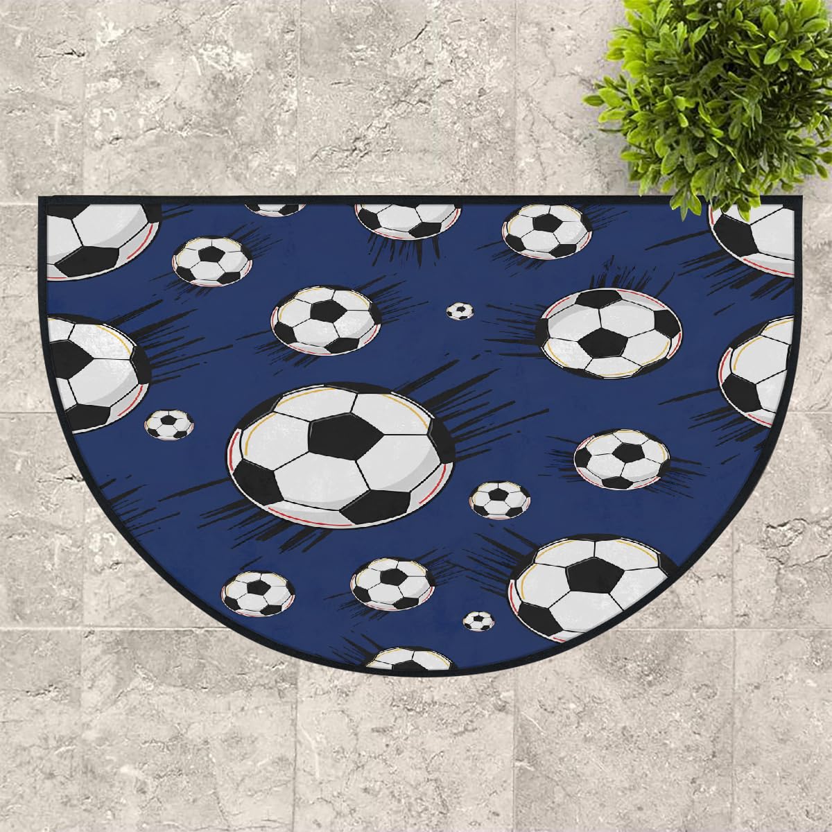 Große halbrunde Fußmatte, Fußball, Sport, rutschfest, saugfähig, halbrund, Eingangsbereich, niedlich, weich, halbrund, waschbar, Teppich für Küche, Badezimmer, Schlafzimmer, 160 x 100 cm