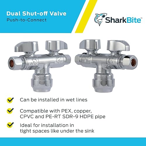 Miniatura 4 de SharkBite Válvula de bola de latón de un cuarto de vuelta de doble cierre, empuje de 12 pulgada para conectar x compresión de OD de 38 pulgadas x