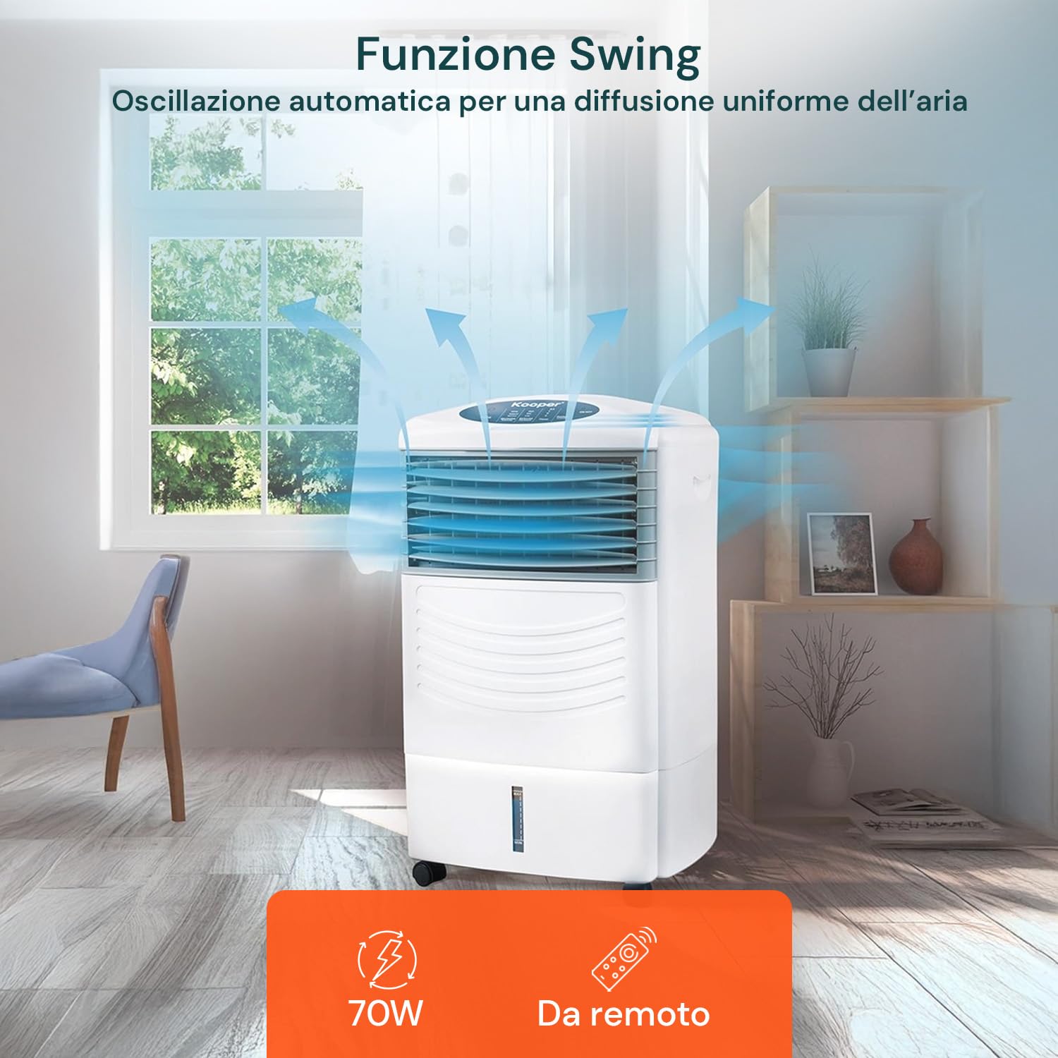 Wintem Raffrescatore d'Aria 3 in 1 con Serbatoio da 11L, Umidificatore e Purificatore, Timer 7,5h e Funzione Swing, Ideale per Ambienti Interni, Facile da Usare e Trasportare, Basso Consumo Energetico