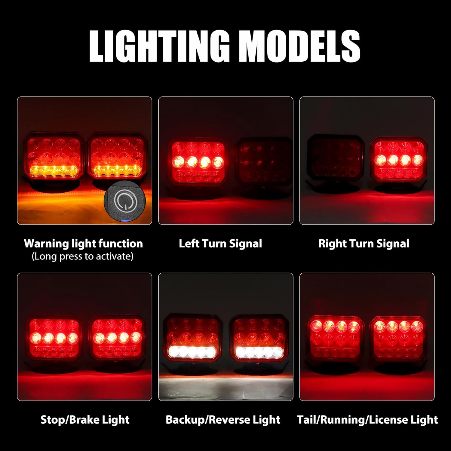 Wireless Trailer Lights, 4-in-1 LED Tail Lights with Emergency Strobe - Brake/Turn/Reverse, Magnetic & Suction Cup Mount for Trailers, Trucks, RVs, Boats