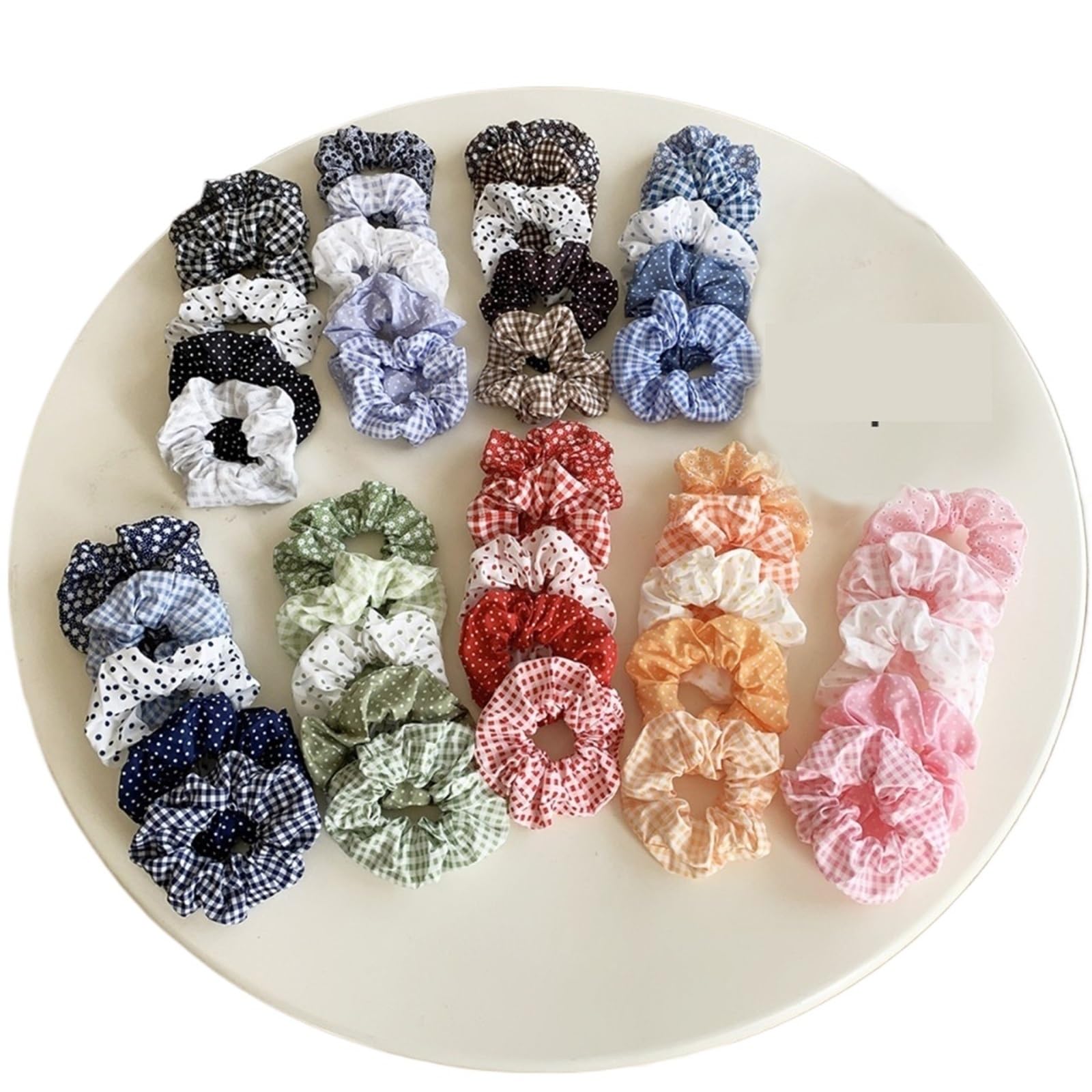 Coletero de tela 5 piezas de coleteros tela lindos y elegantes con lunares | Estampados de flores Dulces Cintas for el cabello con puntos florales Estilo académico for edades(45pcs)
