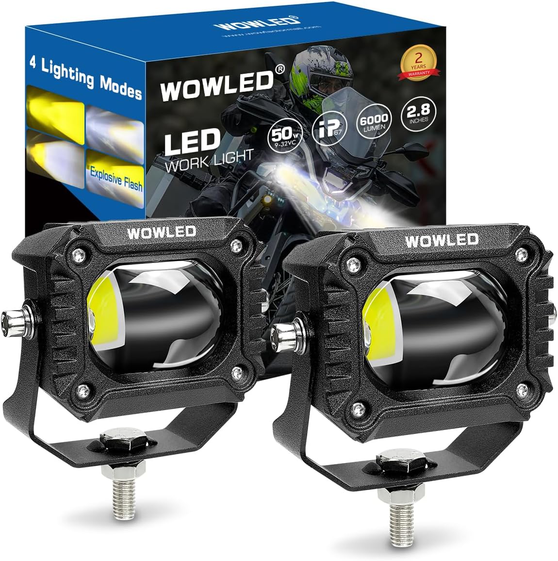 2pcs 2.8 Inch Cube LED Spotlight, Dual Color 4 Mode White/Amber Off Road Driving Lights Spotlight Fog Lamps 8D LED Work Light For 4X4 4WD Truck Car SUV UTV Boat Motorcycle 12V 24V