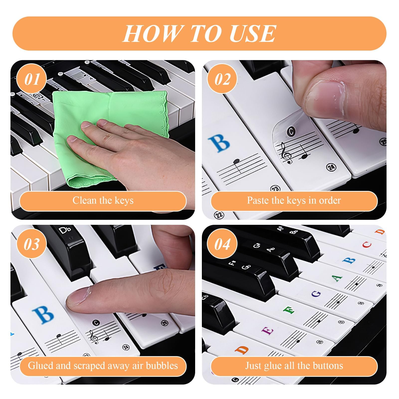 Adesivi per Tastiera o Pianoforte 88/76/61/54/49/37 Tasti, Etichette Trasparenti e Rimovibili, Piano e Tastiera Music Note per Bambini, Principianti e Tastiere Pianoforte