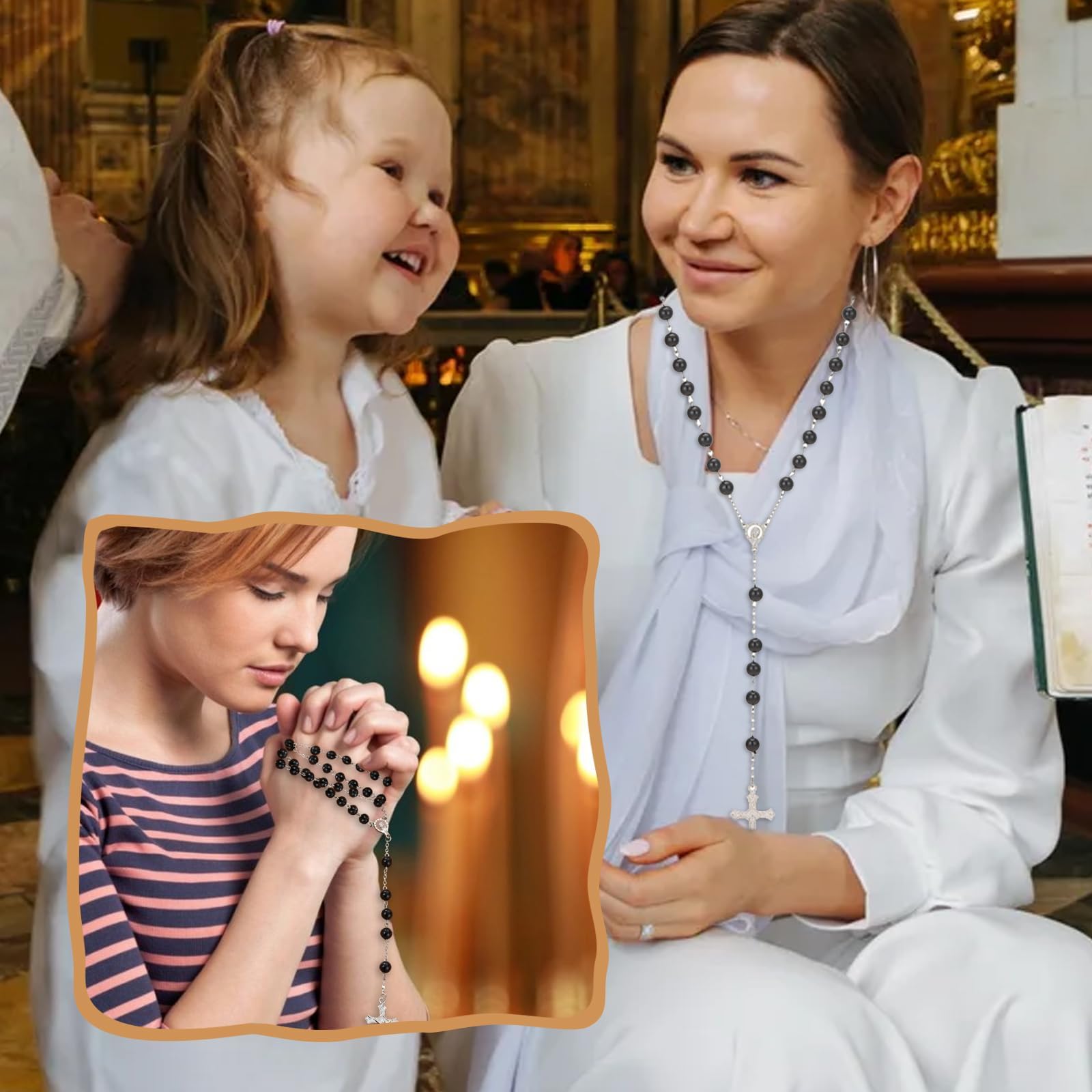 Różaniec katolicki, różaniec komunijny, łańcuszek z krzyżem, prezent dla gości, dla dziewcząt i chłopców