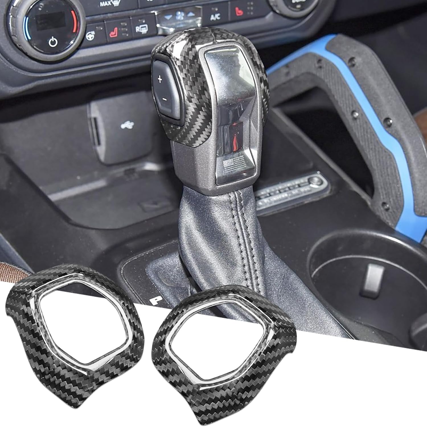 Compatible wth Ford Bronco 2021 2022 2023 Carbon Fiber Gear Shift Knob Cover Automotive Shift Lever Modified Decoration (Black)