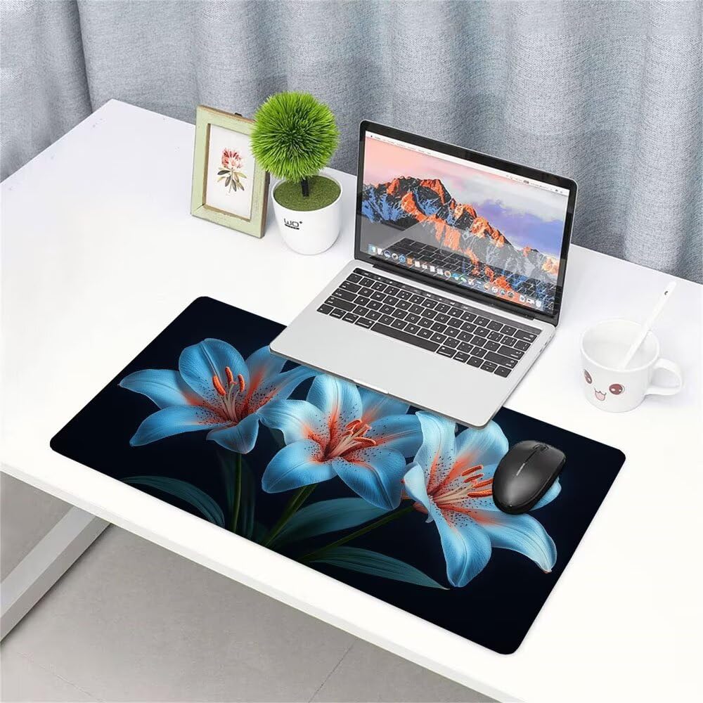 Alfombrilla de Mouse para Juegos, Nero, XXL, Antideslizante, Impermeable, Diseño de Fiore, Extendido, Grande, 1200x600x3mm, para PC, Laptop, Ufficio, Famiglia d-364