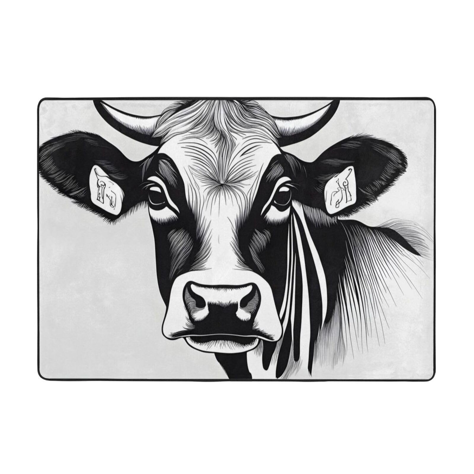 Tapis vache noire et blanche HYTTER doux au toucher grand format 203x147 cm