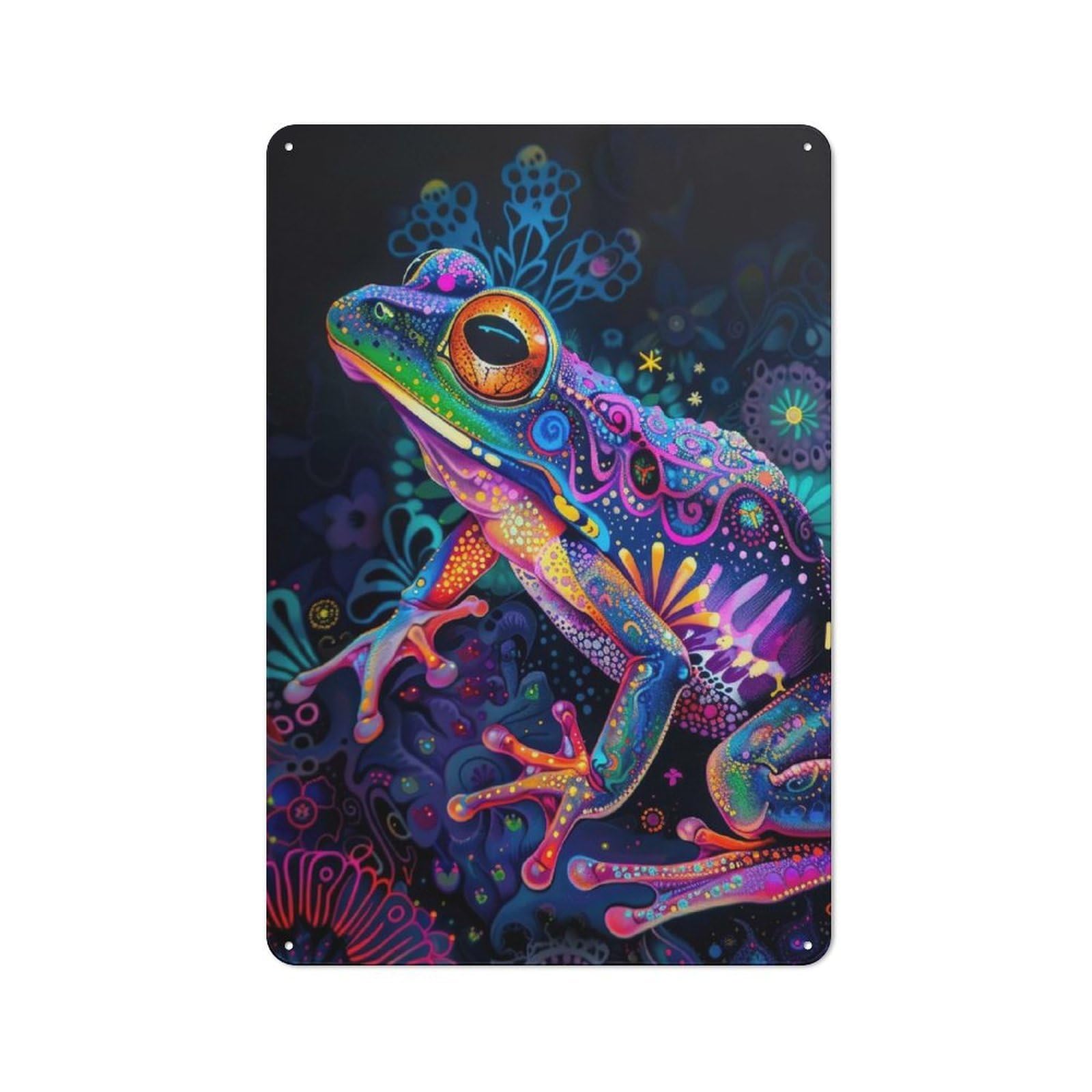 Junmoney Style-14 Vintage Vintage Metal Sign 30X20cm Featuring Psychedelic Frog Art, Restaurant Wall Art For Takeaway, Bar, Kitchen Or Counter Area