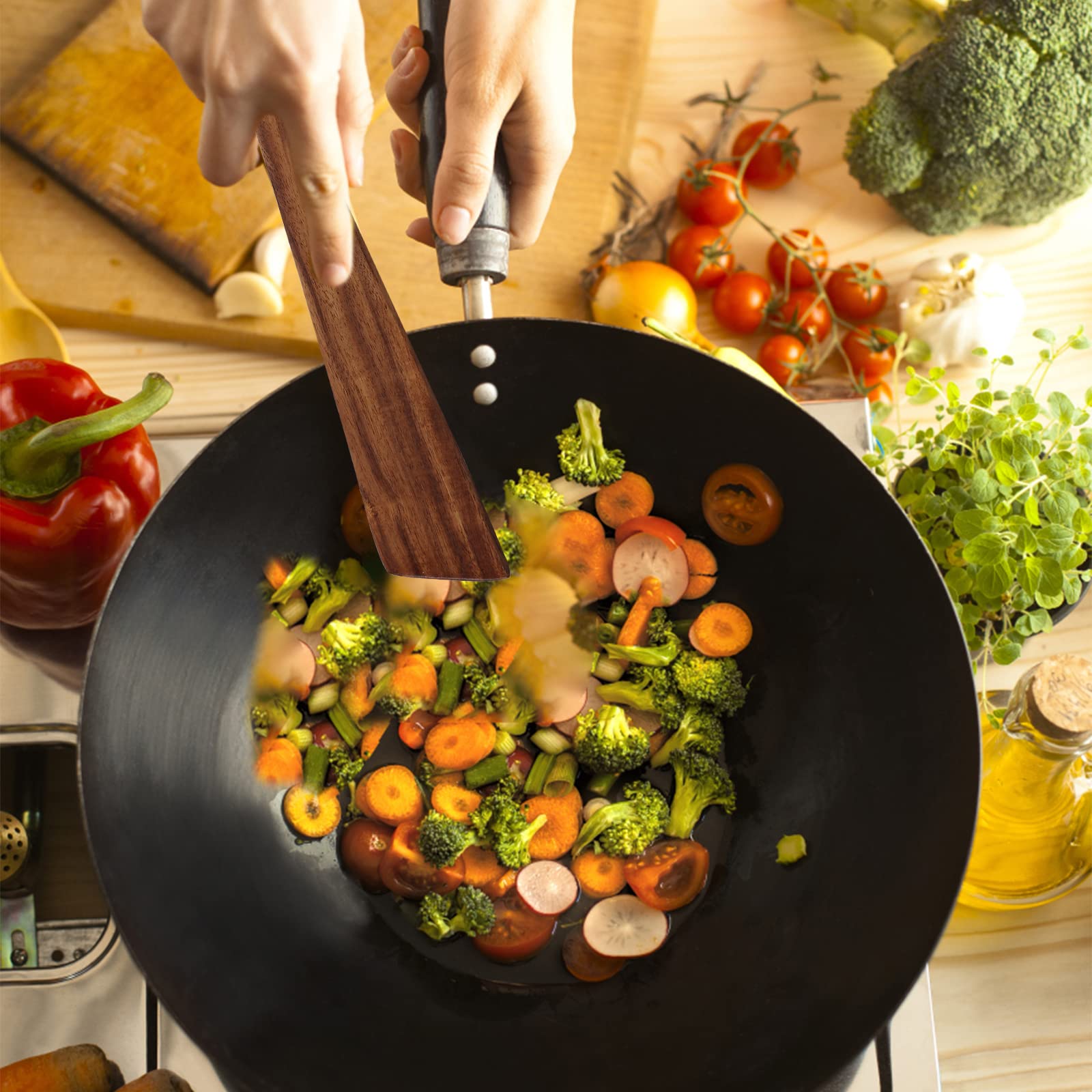 Spatola Legno Teak 29cm - Utensile Cucina Naturale Per Uova, Carne, Pancake - Foto 10