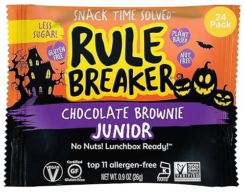 Paquete de 24 brownie de Halloween Junior | Sin nueces, vegano, sin gluten, Top 11 sin alérgenos | Ideal para dulce o truco, fiestas, escuela,