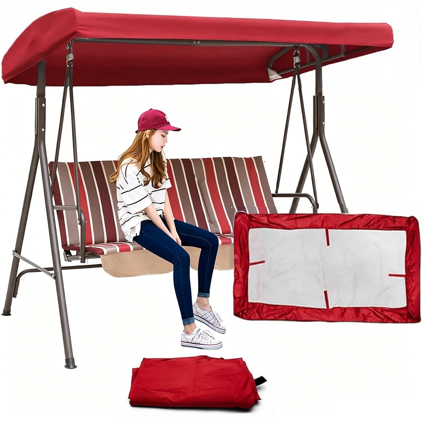 Zhoudong Swing Seat Canopy Cover, Replacement Patio 2/3 Seater Swing Canopy Top for Garden Hammock Chair, Replacement Top Covers, UV Protection Waterproof(Red,77"x49")