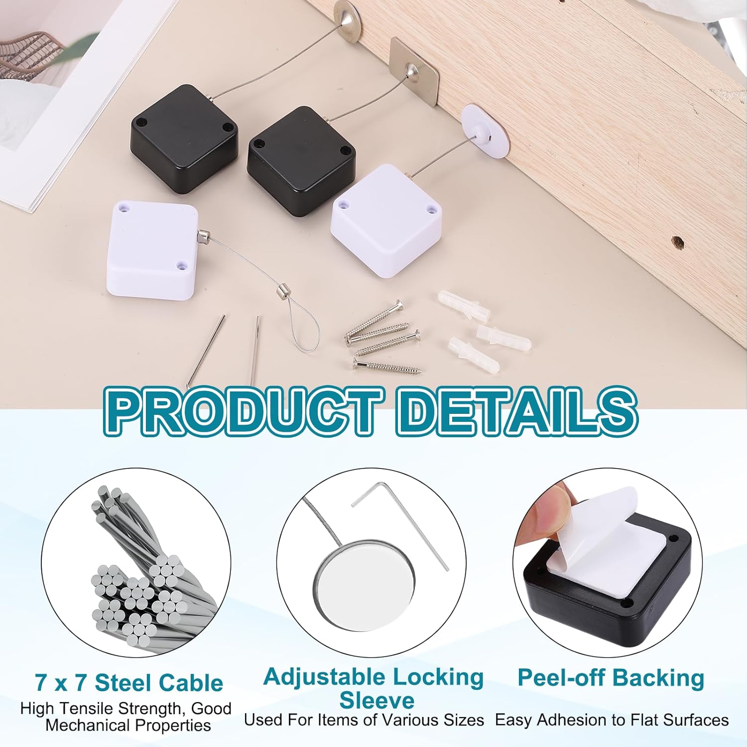 PATIKIL Retractable Remote Control Cable Tether (3.3ft / 1M, Black)(6 Set) Square Remote Control Security Lanyard Lock Adjustable Locking Leash with Round Iron Cap, Suit for - TV/Tablets