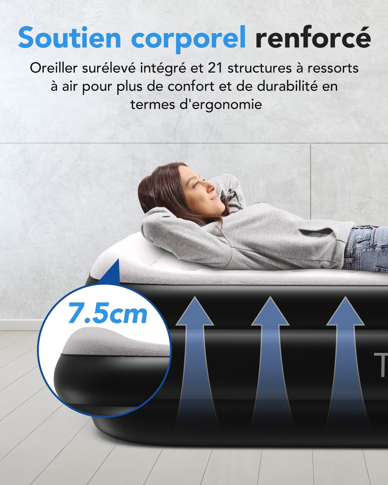 Matelas Gonflable 1 Place 196 x 97 x 47 cm avec Pompe Électrique Intégrée, Gonflage Ultra Rapide, Confort Exceptionnel, Idéal pour Invités et Voyage