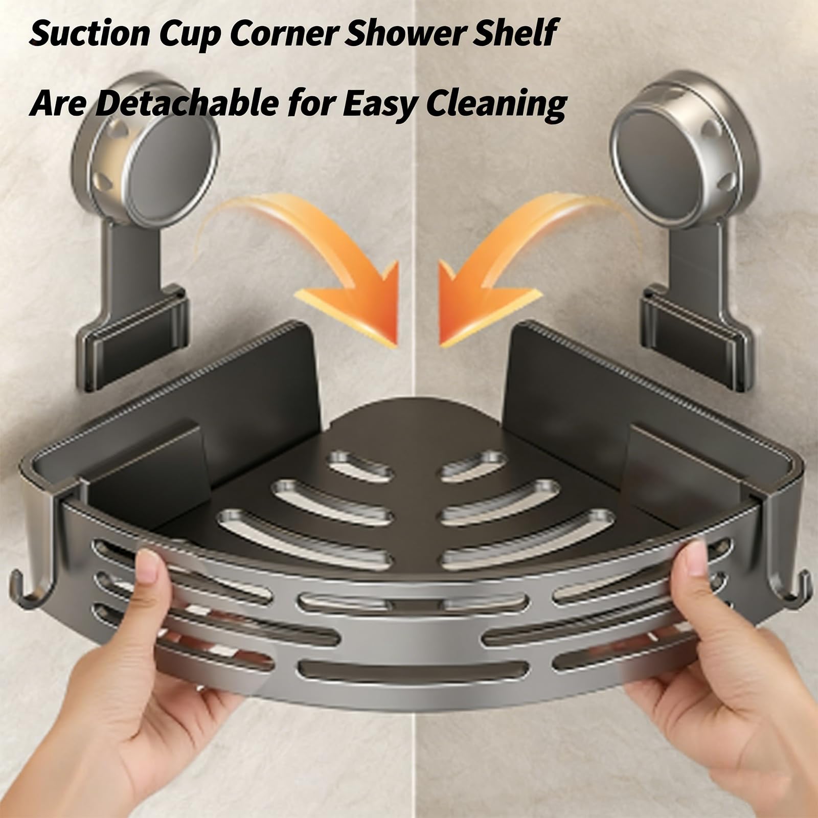 Organizador de ducha triangular mejorado con ventosa, estante esquinero sin taladro, aluminio resistente, fuerte sujeción, almacenamiento extraíble para baño (gris, 3 compartimentos)