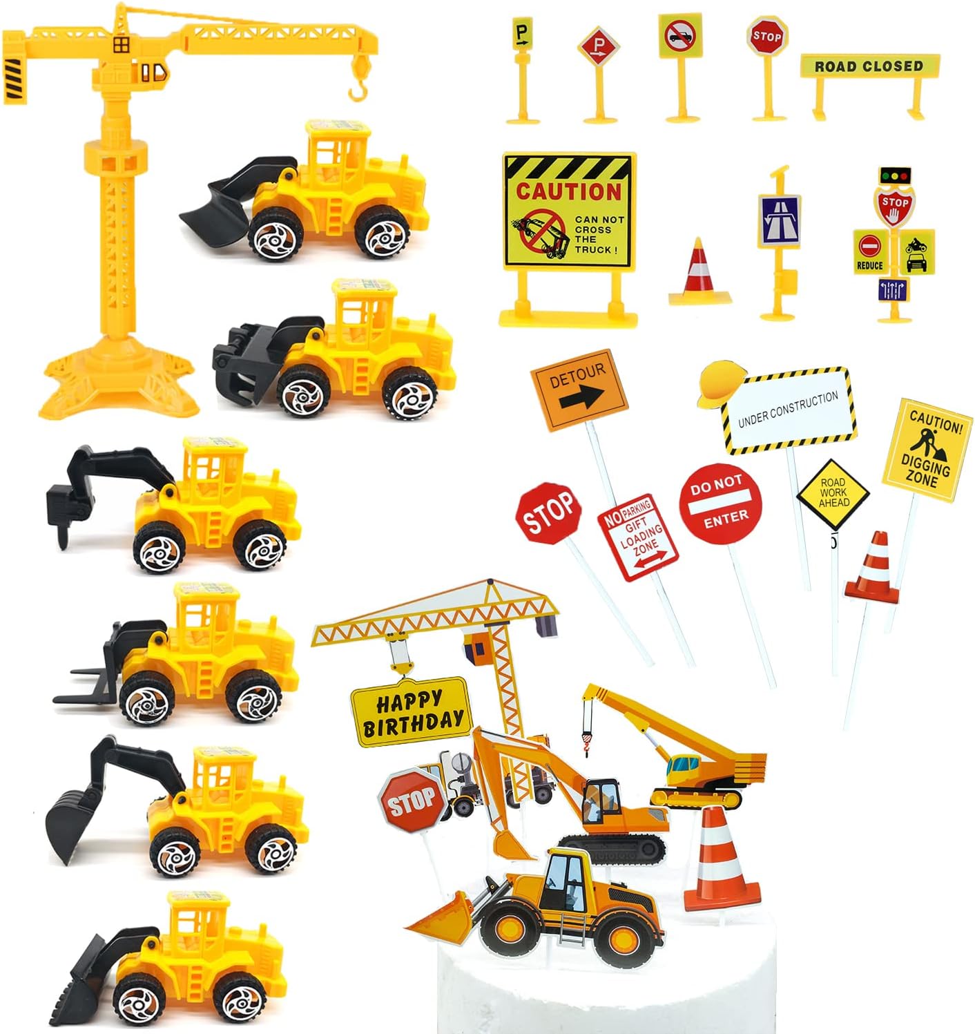 30pcs Cake Decoration Construction Site, Plastic Construction Vehicles
