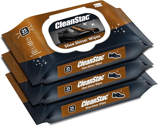 Cleanstac Formal Shoe Shiner Wipes | 75 Count, Brown | Packet with Lid | Instant Shine for Leather & Formal Shoes