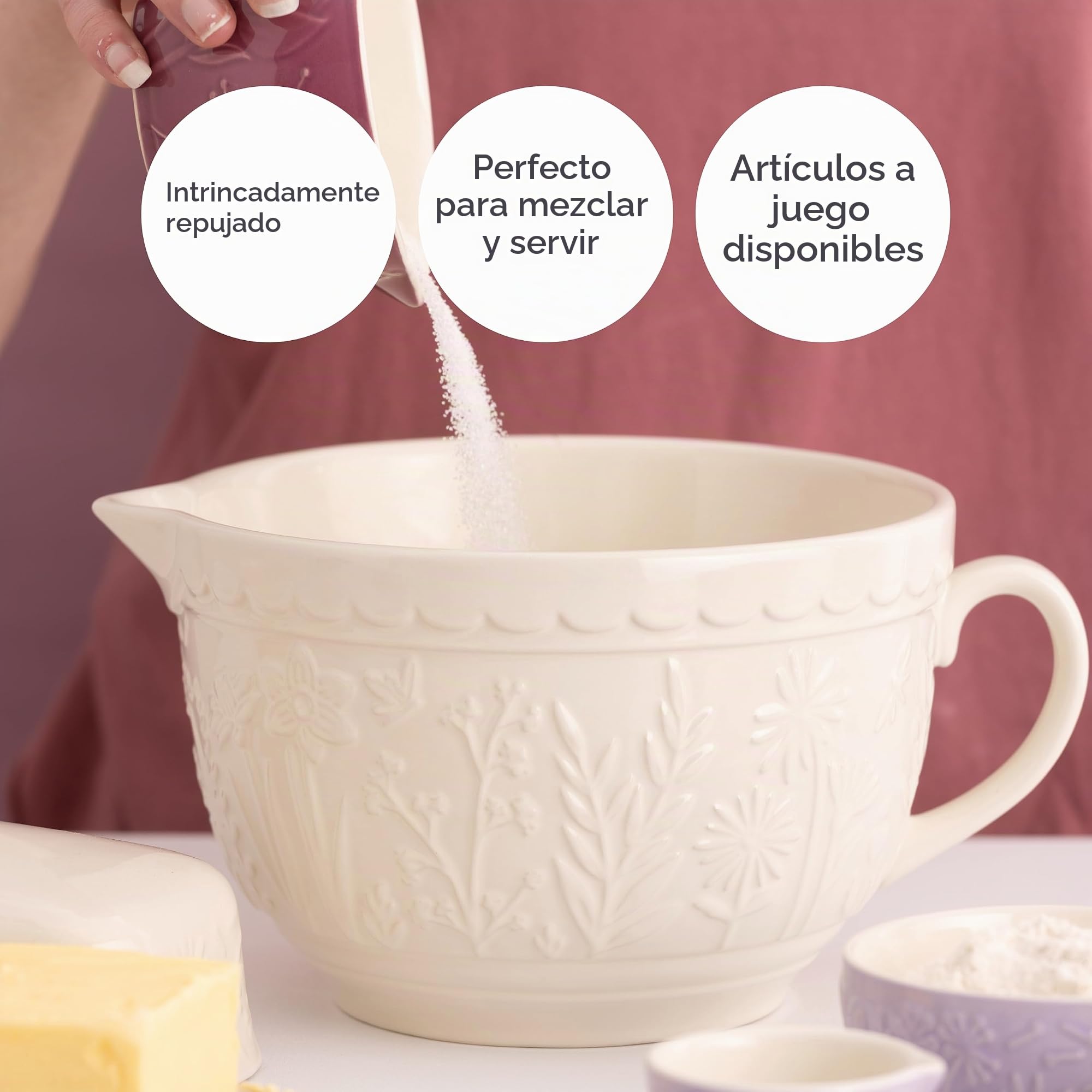 Mason Cash in The Meadow - Cuenco para masa (1,9 L), color crema